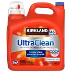 Kirkland Signature Ultra Clean HE Liquid Laundry Detergent bottle, 146 loads, 194 fl oz.