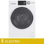 GE 2.4 cu. ft. High-Efficiency Ventless Electric All-in-One Washer Dryer, white machine with control panel.