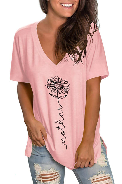 Fantaslook Mother's Day T-Shirt with Sunflower Print for Women, Floral Short Sleeve Top.