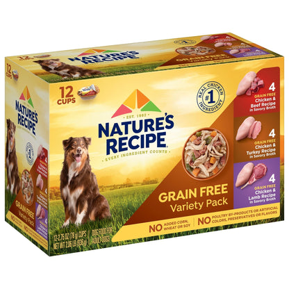 Nature's Recipe Grain Free Wet Dog Food Variety Pack, 12 Count, 2.75 oz Cups