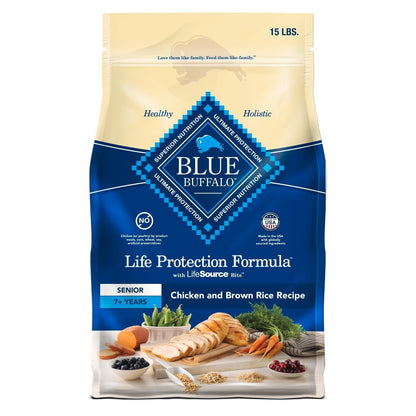 Blue Buffalo Life Protection Formula Senior Dry Dog Food, Chicken & Brown Rice, 15lbs bag.