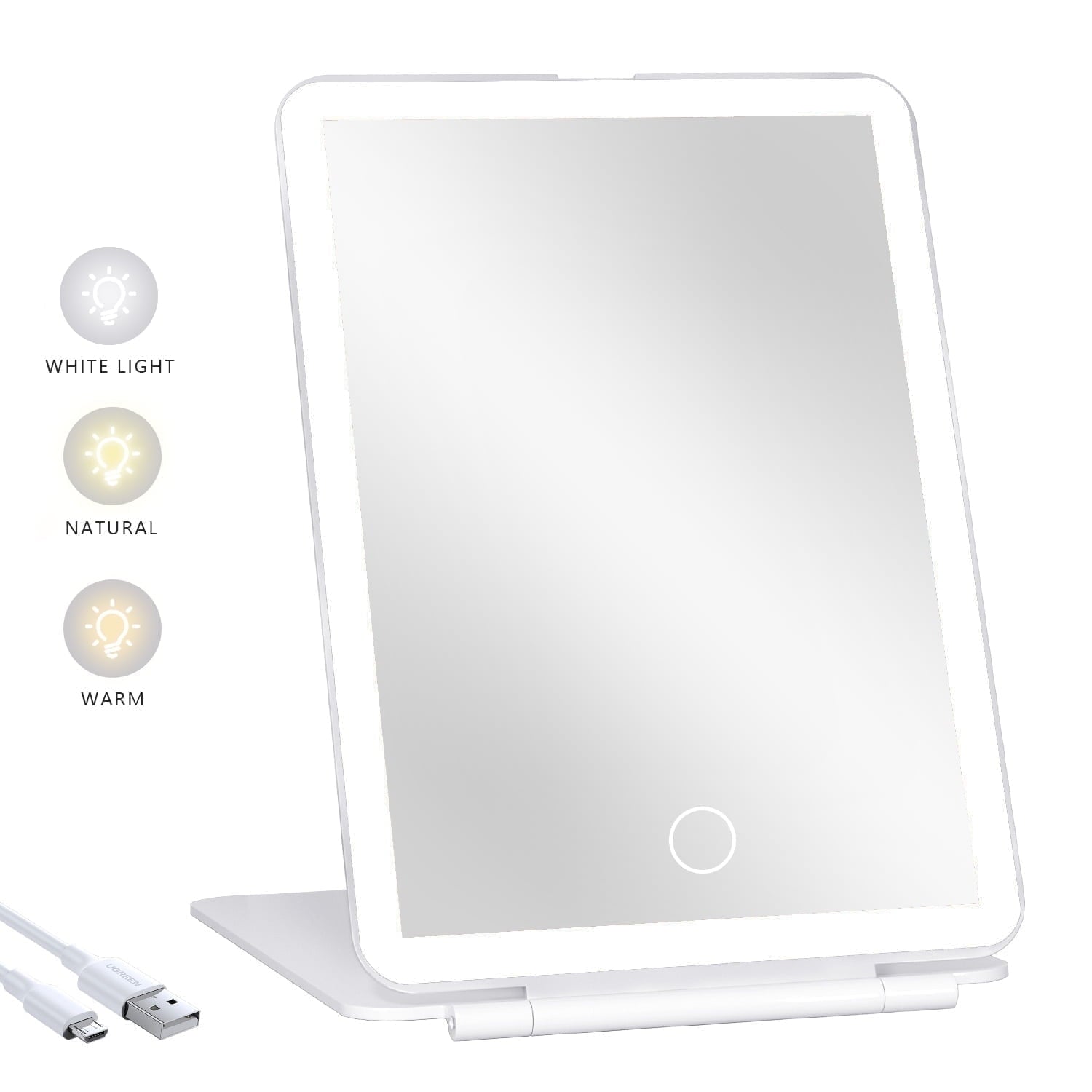 COOLJEEN rechargeable travel makeup vanity mirror with 60 LED lights, 7.9'' portable white design.