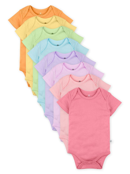 Honest Baby Clothing organic cotton gender neutral bodysuits, 8 pack, colorful short sleeve.