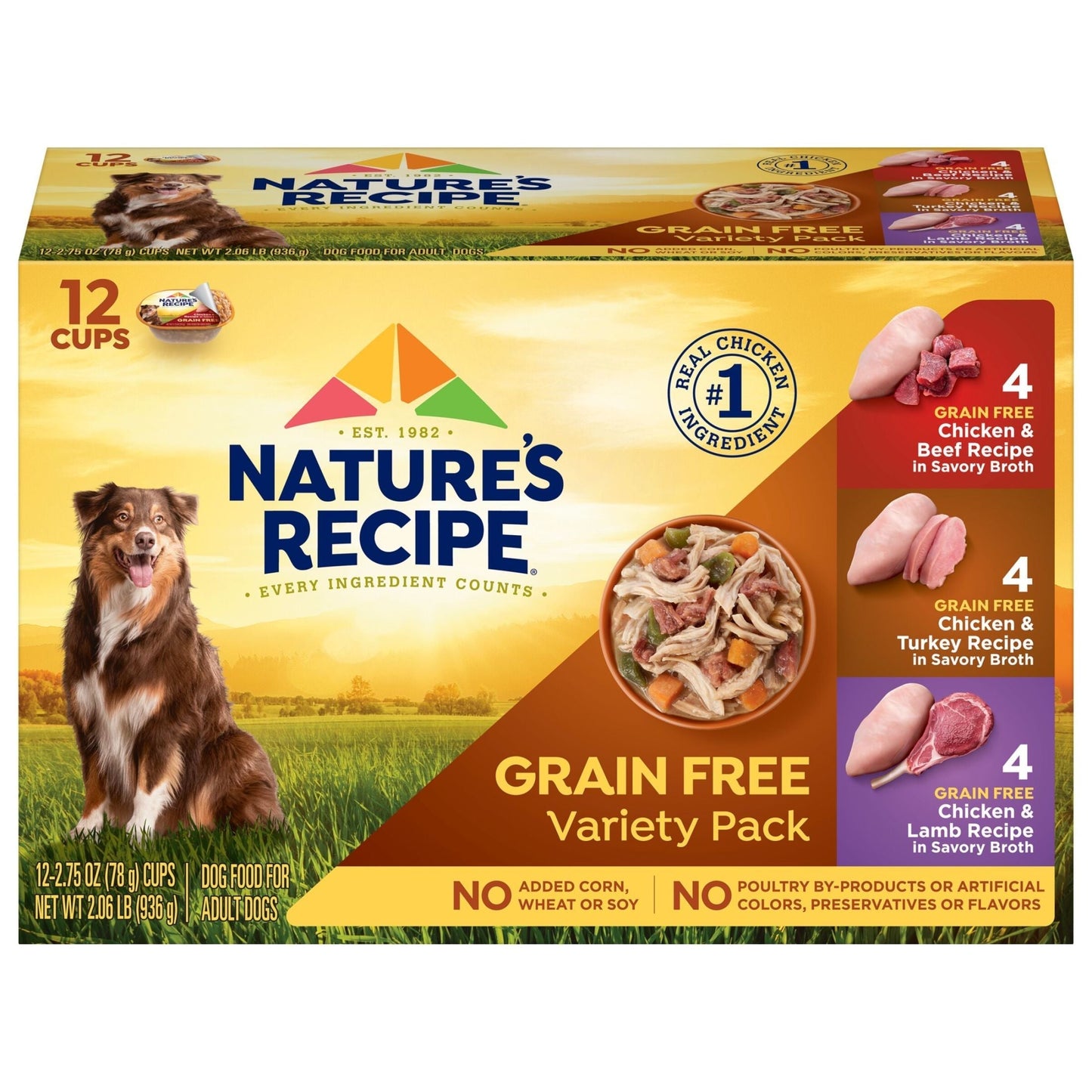 Nature's Recipe Grain Free Variety Pack wet dog food, 12 count, 2.75 oz cups.