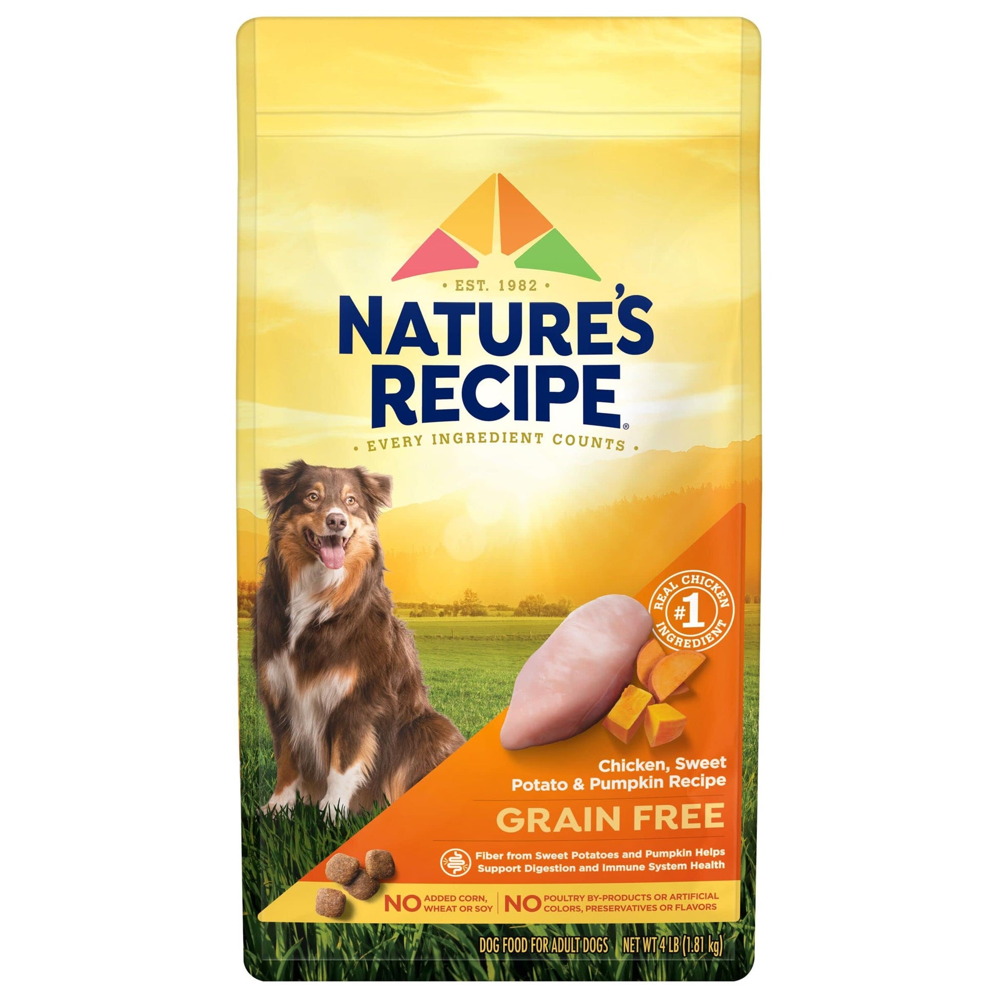 Nature's Recipe Grain Free Dog Food with Chicken, Sweet Potato, Pumpkin, 4 lb Bag.