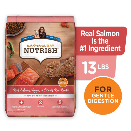 Rachael Ray Nutrish Real Salmon, Veggies & Brown Rice Recipe Dry Dog Food, 13 lb. Bag - nutritious dog food for gentle digestion.