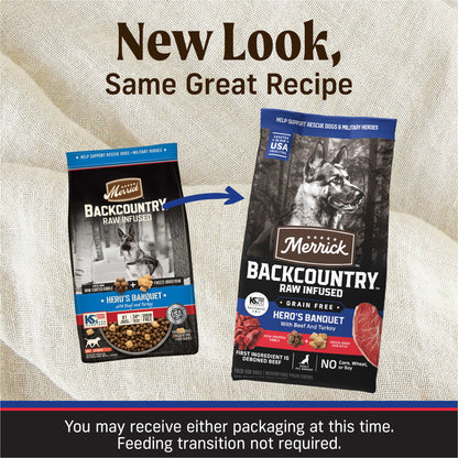 Merrick Backcountry Raw Infused Dry Dog Food, Grain-Free Beef & Turkey, 20 lb Bag.