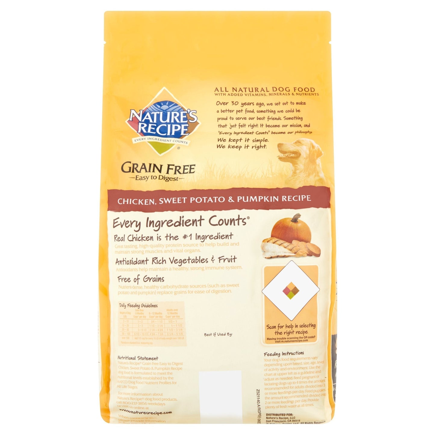 Nature's Recipe Grain Free Chicken, Sweet Potato & Pumpkin Recipe Dry Dog Food, 4 lb bag.