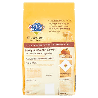 Nature's Recipe Grain Free Chicken, Sweet Potato & Pumpkin Recipe Dry Dog Food, 4 lb bag.